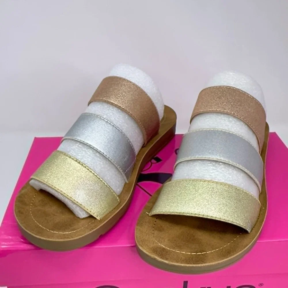 Corkys Dafne Sandals Women's Size 6 Mixed Metallic Slip On Comfort Footbed Strap
